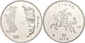 Lithuania 50 Litu, 2012, national poet Jonah ... 