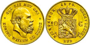 Niederlande 10 Gulden, Gold, 1875, Willem ... 