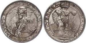 San Marino 20 Lire,1932, Rom, Dav. 303, f. ... 