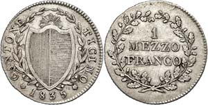 Schweiz Tessin, 1/2 Franken, 1835, HMZ ... 
