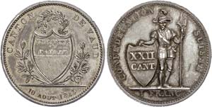 Switzerland Vaud, Franc, 1845, HMZ 2-1001, ... 