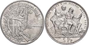 Switzerland 5 Franc, 1883, Lugano, HMZ ... 