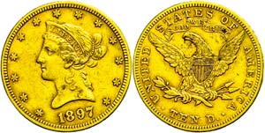 USA 10 Dollars, 1897, Philadelphia, Fb. 158, ... 