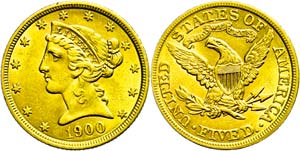 USA 5 Dollars, Gold, 1900, Philadelphia, Fb. ... 