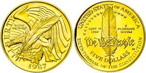 USA 5 Dollars, Gold, 1987, Verfassung, KM ... 