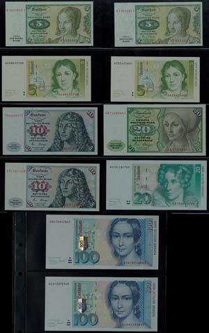 Sammlungen Papiergeld BRD, Lot von 5, 10, 20 ... 