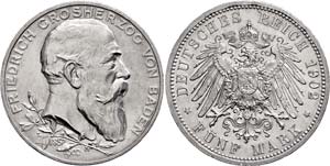 Baden  5 Mark, 1902, Friedrich I., to the ... 