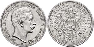 Preußen  5 Mark, 1907, Wilhelm II., vz., ... 