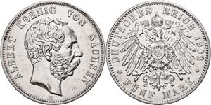 Saxony  5 Mark, 1902, Albert, extremly fine, ... 