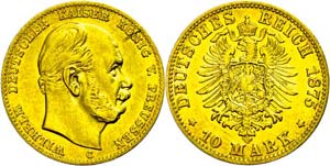Prussia  10 Mark, 1875, C, Wilhelm I., small ... 