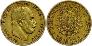 Prussia  10 Mark, 1875, Wilhelm I., Mzz A, ... 