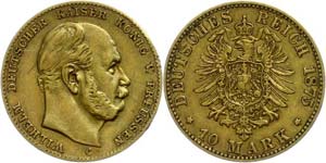 Prussia  10 Mark, 1875, Wilhelm I., Mzz C, ... 