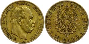 Preußen Goldmünzen  10 Mark, 1877, Wilhelm ... 