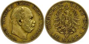 Prussia  10 Mark, 1878, Wilhelm I., Mzz A, ... 