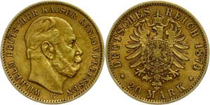 Prussia  20 Mark, 1874, Wilhelm I., Mzz C, ... 