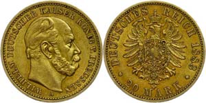Preußen Goldmünzen  20 Mark, 1883, Wilhelm ... 