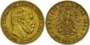 Prussia  20 Mark, 1884, Wilhelm I., very ... 