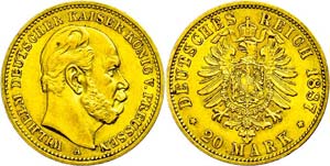 Preußen Goldmünzen  20 Mark, 1887, A, ... 
