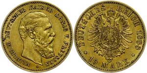 Prussia  10 Mark, 1888, Friedrich III., very ... 