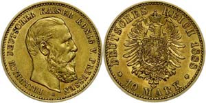 Preußen Goldmünzen  10 Mark, 1888, ... 