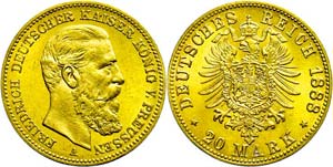 Preußen Goldmünzen  20 Mark, 1888, ... 