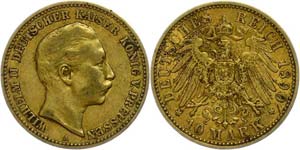 Preußen Goldmünzen  10 Mark, 1890, Wilhelm ... 
