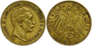 Prussia  10 Mark, 1893, Wilhelm II., very ... 