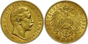 Prussia  10 Mark, 1896, Wilhelm II., very ... 