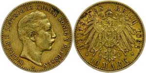 Prussia  10 Mark, 1896, Wilhelm II., very ... 