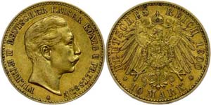 Prussia  10 Mark, 1900, Wilhelm II., very ... 