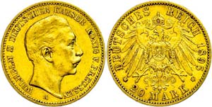Prussia  20 Mark, 1895, Wilhelm II., small ... 