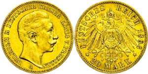 Prussia  20 Mark, 1896, Wilhelm II., very ... 