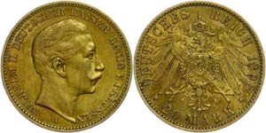 Prussia  20 Mark, 1898, Wilhelm II., very ... 