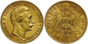 Prussia  20 Mark, 1900, Wilhelm II., smaller ... 