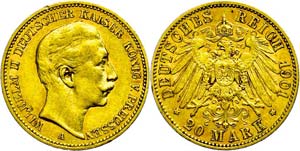 Prussia  20 Mark, 1901, Wilhelm II., edge ... 