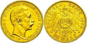 Prussia  20 Mark, 1903, Wilhelm II., edge ... 