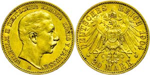 Preußen Goldmünzen  20 Mark, 1904, Wilhelm ... 