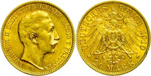 Preußen Goldmünzen  20 Mark, 1910, Wilhelm ... 