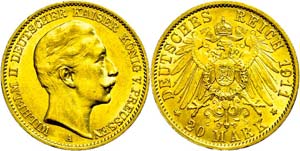 Preußen Goldmünzen  20 Mark, 1911, Wilhelm ... 