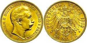 Prussia  20 Mark, 1912, Wilhelm II., small ... 