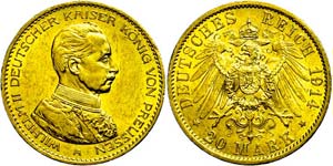 Preußen Goldmünzen  20 Mark, 1914, Wilhelm ... 