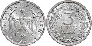 Münzen Weimar  3 Reichsmark, 1931, A, ... 