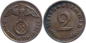Münzen Drittes Reich  2 Reichspfennig, ... 