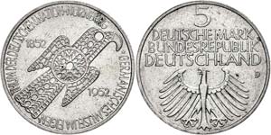 Münzen Bund ab 1946  5 Mark, 1952, ... 