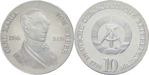 Münzen DDR  10 Mark, 1976, Carl Maria von ... 