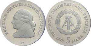 Münzen DDR  5 Mark, 1978, Kloppstock, in ... 