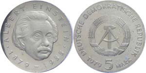 Münzen DDR  5 Mark, 1979, Albert Einstein, ... 