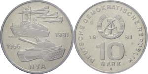 Münzen DDR  10 Mark, 1981, 25 Jahre NVA, in ... 