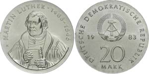 Münzen DDR  20 Mark, 1983, Martin Luther, ... 