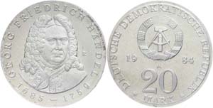 Münzen DDR  20 Mark, 1984, Georg Friedrich ... 